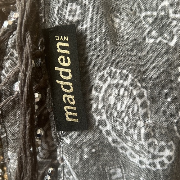 Madden NYC Gray Bandana Print Fringed and Beaded Scarf - Picture 3 of 4